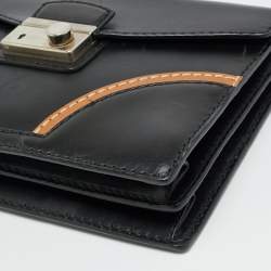 Pre Owned Prada Sound Stitch Black/Brown Vitello Leather Shoulder Bag