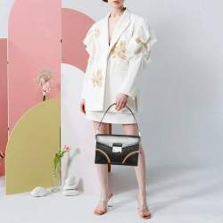 Pre Owned Prada Sound Stitch Black/Brown Vitello Leather Shoulder Bag