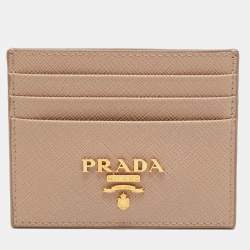 مملوكة مسبقًا Prada Logo Beige Saffiano Leather Card Holder