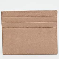 Pre Owned Prada Logo Beige Saffiano Leather Card Holder