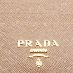 Pre Owned Prada Logo Beige Saffiano Leather Card Holder