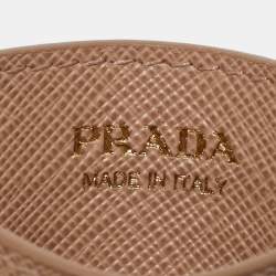 Pre Owned Prada Logo Beige Saffiano Leather Card Holder