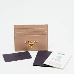 Pre Owned Prada Logo Beige Saffiano Leather Card Holder