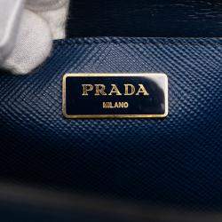 Pre Owned حقيبة توت قابلة للتحويل بجيب أمامي برادا جلد سافiano كير أزرق