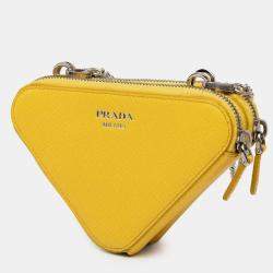 مملوكة مسبقًا Prada Yellow Mini Saffiano Lux Double Triangle Satchel