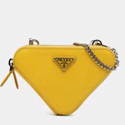مملوكة مسبقًا Prada Yellow Mini Saffiano Lux Double Triangle Satchel
