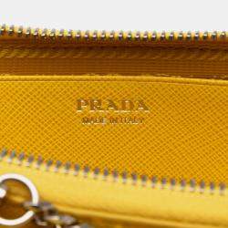 مملوكة مسبقًا Prada Yellow Mini Saffiano Lux Double Triangle Satchel