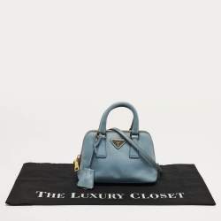 مملوكة مسبقًا حقيبة ساتشل برادا بروميناد جلد سفينايو أزرق فاتح صغيرة