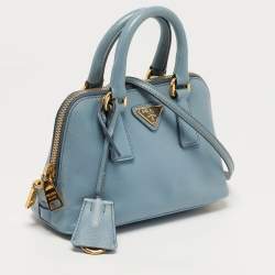 مملوكة مسبقًا حقيبة ساتشل برادا بروميناد جلد سفينايو أزرق فاتح صغيرة