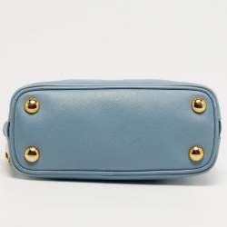 مملوكة مسبقًا حقيبة ساتشل برادا بروميناد جلد سفينايو أزرق فاتح صغيرة