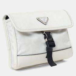 مملوكة مسبقًا Prada White Re-Nylon/Saffiano Leather Smartphone Crossbody Bag