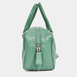 Pre Owned Prada Green Antique Nappa Leather Triangle Logo Top Handle