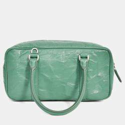 Pre Owned Prada Green Antique Nappa Leather Triangle Logo Top Handle