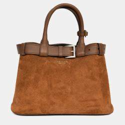 Pre Owned Prada Brown Suede/Leather Buckle Bag with Strap