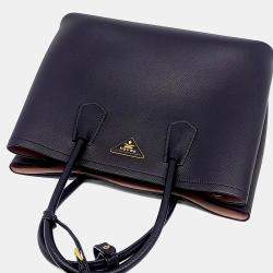 Pre Owned Prada Black Leather Saffiano Double Tote And Shoulder Bag