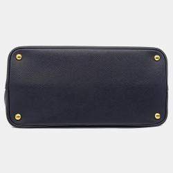Pre Owned Prada Black Leather Saffiano Double Tote And Shoulder Bag