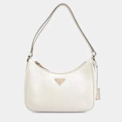 Pre Owned حقيبة هوبو برادا جلد أبيض سافيانو