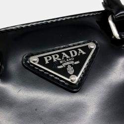 Pre Owned Prada Black Leather Small Brushed Tote Bag