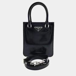 Pre Owned Prada Black Leather Small Brushed Tote Bag