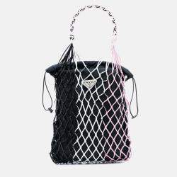 Pre Owned Prada Black Tessuto and Tricolor Rete Drawstring Tote