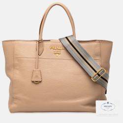 Pre Owned Prada Brown Vitello Phenix Open Convertible Tote