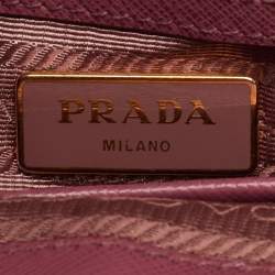 Pre Owned Prada Galleria Small Pink Saffiano Lux Leather Double Zip Tote