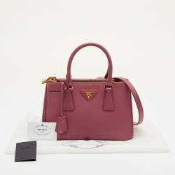 Pre Owned Prada Galleria Small Pink Saffiano Lux Leather Double Zip Tote
