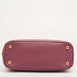 Pre Owned Prada Galleria Small Pink Saffiano Lux Leather Double Zip Tote