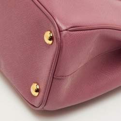 Pre Owned Prada Galleria Small Pink Saffiano Lux Leather Double Zip Tote