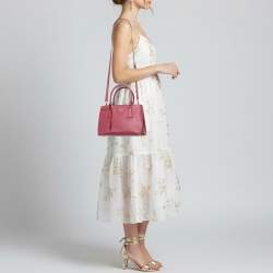 Pre Owned Prada Galleria Small Pink Saffiano Lux Leather Double Zip Tote