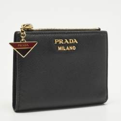 Pre Owned محفظة ثنائية الطي برادا جلد سافيانو سوداء