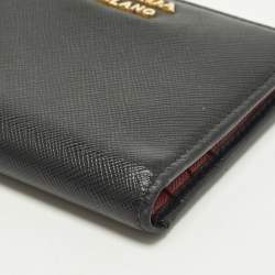 Pre Owned محفظة ثنائية الطي برادا جلد سافيانو سوداء