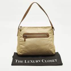 Pre Owned حقيبة كتف برادا نايلون بسحاب بيج/بني