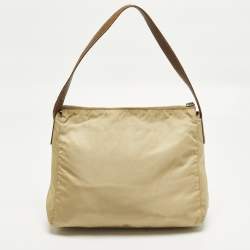 Pre Owned حقيبة كتف برادا نايلون بسحاب بيج/بني