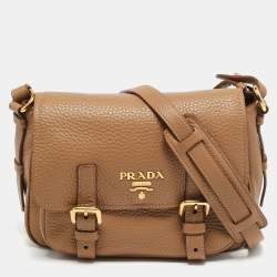 مملوكة مسبقًا Prada Buckle Flap Brown Vitello Daino Leather Crossbody Bag