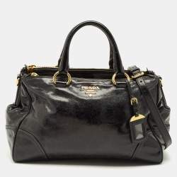 مملوكة مسبقًا Prada Double Zip Black Vitello Shine Leather Satchel