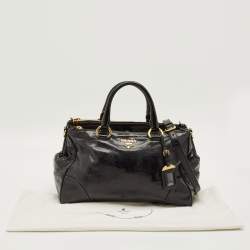 مملوكة مسبقًا Prada Double Zip Black Vitello Shine Leather Satchel