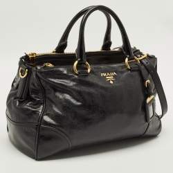 مملوكة مسبقًا Prada Double Zip Black Vitello Shine Leather Satchel