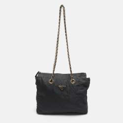 Pre Owned حقيبة كتف نايلون مبطن رمادي داكن برادا