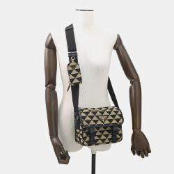 Pre Owned حقيبة كتف برادا تطريز رمز قماش جلد بيج/أسود