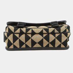 Pre Owned حقيبة كتف برادا تطريز رمز قماش جلد بيج/أسود