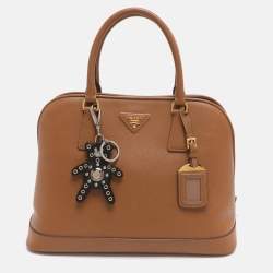 Pre Owned Prada Open Promenade Brown Saffiano Lux Leather Satchel