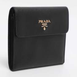 Pre Owned Prada Black Saffiano Lux Leather Bifold Wallet