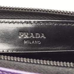 Pre Owned محفظة برادا نايلون وبراءة اختراع جلد أسود/أرجواني بسحاب دائري