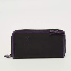 Pre Owned محفظة برادا نايلون وبراءة اختراع جلد أسود/أرجواني بسحاب دائري