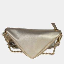 Pre Owned حقيبة كتف برادا بلاتينو جلد صفح فاخر ذهبي مثلث