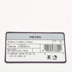 Pre Owned Prada Silver Triangle Embossed Leather Wallet On Chain