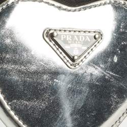 Pre Owned Prada Silver Triangle Embossed Leather Wallet On Chain