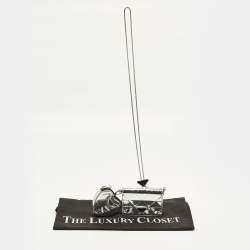 Pre Owned Prada Silver Triangle Embossed Leather Wallet On Chain