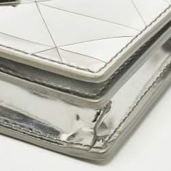 Pre Owned Prada Silver Triangle Embossed Leather Wallet On Chain